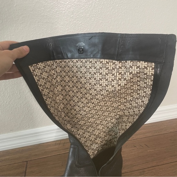 Tory Burch black grained leather riding boots zip up knee high boots vintage - Picture 11 of 16